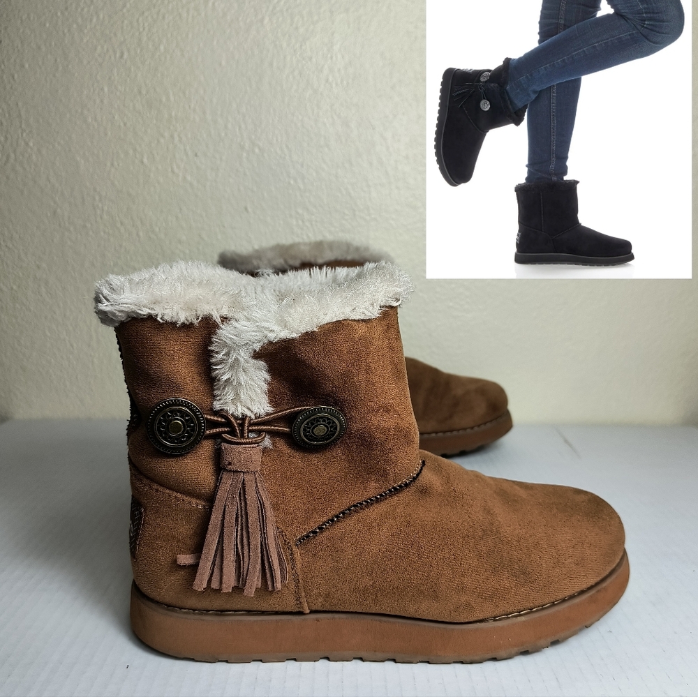 Skechers 6.5 Keepsakes-Short Boot Tassel Chestnut  Waterproof Faux Fur Lining